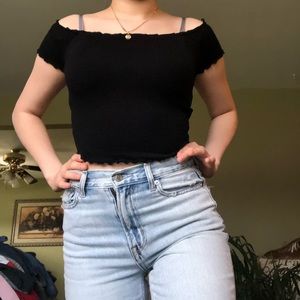 cropped black lettuce edge top